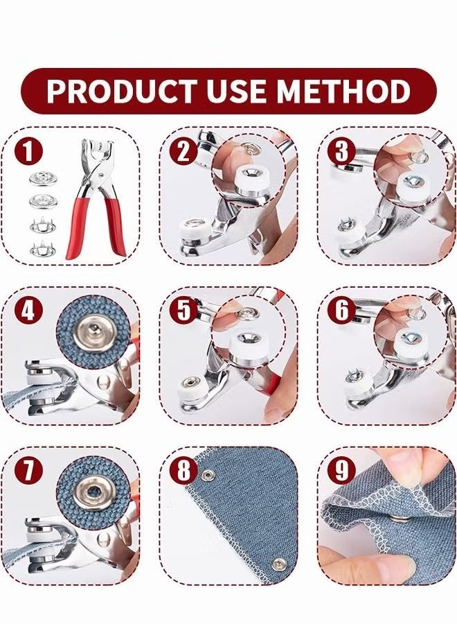 EETU 200-Sets Snap Fastener Kit Metal Snaps ons Set with Fastener Pliers Press Tool Kit Perfect for DIY Crafts Clothes Hats and Sewing - Image 4